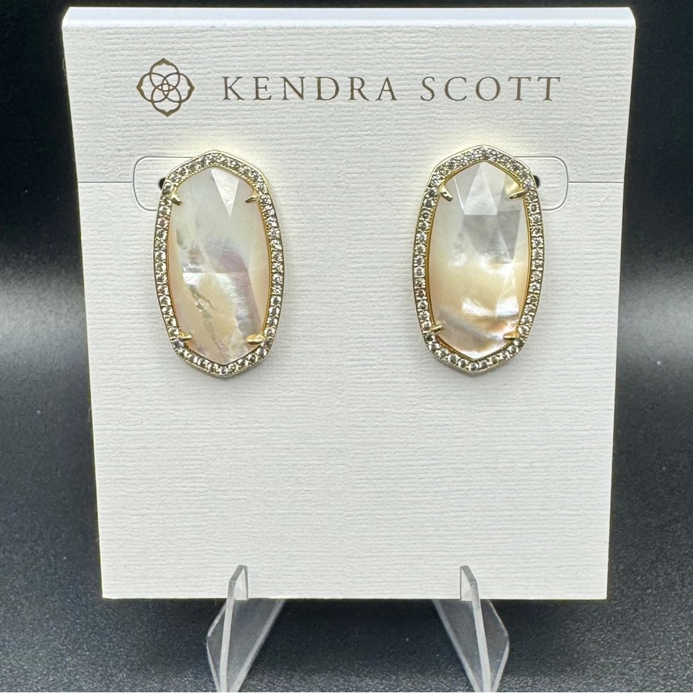 Kendra Scott Ellie Pavé Stud Earrings in Ivory Mother-of-Pearl (Gold Tone)